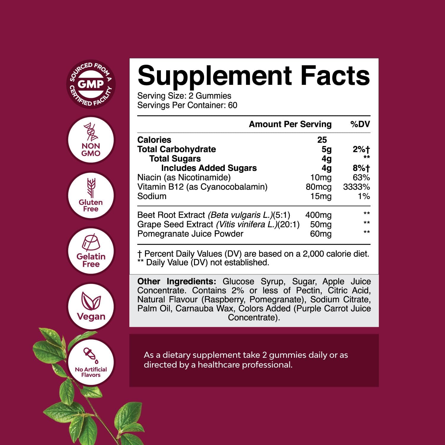 Boost Energy & Heart Health with Beet Root Gummies - Nitric Oxide Support for Adults with Grapeseed, Pomegranate & B12 - Vegan, Non-GMO & Gluten-Free - 2 Month Supply - Espot.com.au