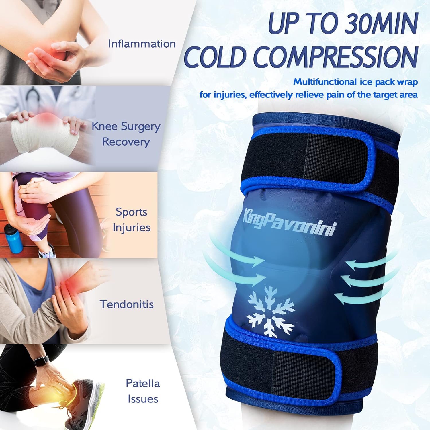 XXL Reusable Gel Ice Pack Wrap for Knee Surgery Recovery - Pain Relief, Swelling, Sports Injuries - Large Ice Pack for Knee Injuries - Blue - Espot.com.au