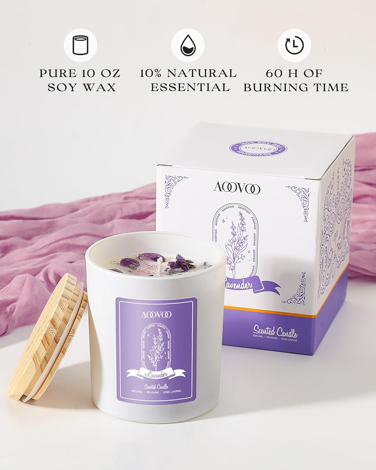 Lavender Scented Crystal Aromatherapy Candle for Women - 10oz Soy Wax Home Scented Candle, Birthday Gift for Mom - Espot.com.au