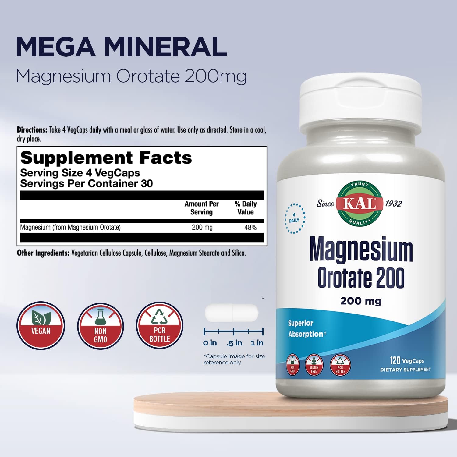 Superior Absorption Magnesium Orotate 200mg - Chelated Formula for Bone, Teeth, Nerve & Muscle Health - Vegetarian, Non-GMO, Gluten Free - 120 VegCaps, 30 Servings - Espot.com.au
