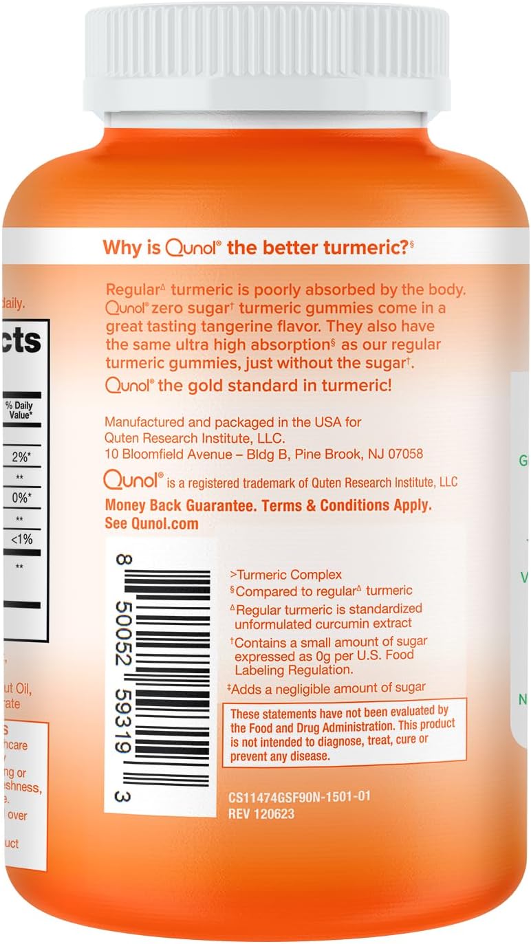 Qunol Zero Sugar Turmeric Gummies - 500mg Curcumin, Joint Support, High Absorption, Vegetarian & Gluten-Free - 90 Count - Espot.com.au