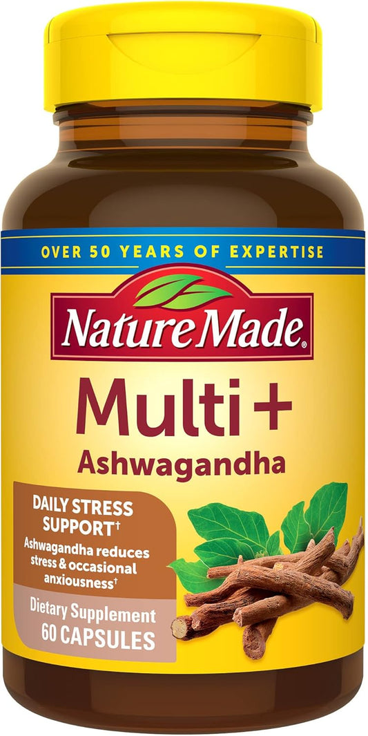 Nature Made Multi + Ashwagandha Stress Relief Multivitamin, 60 Capsules, Daily Support - Espot.com.au