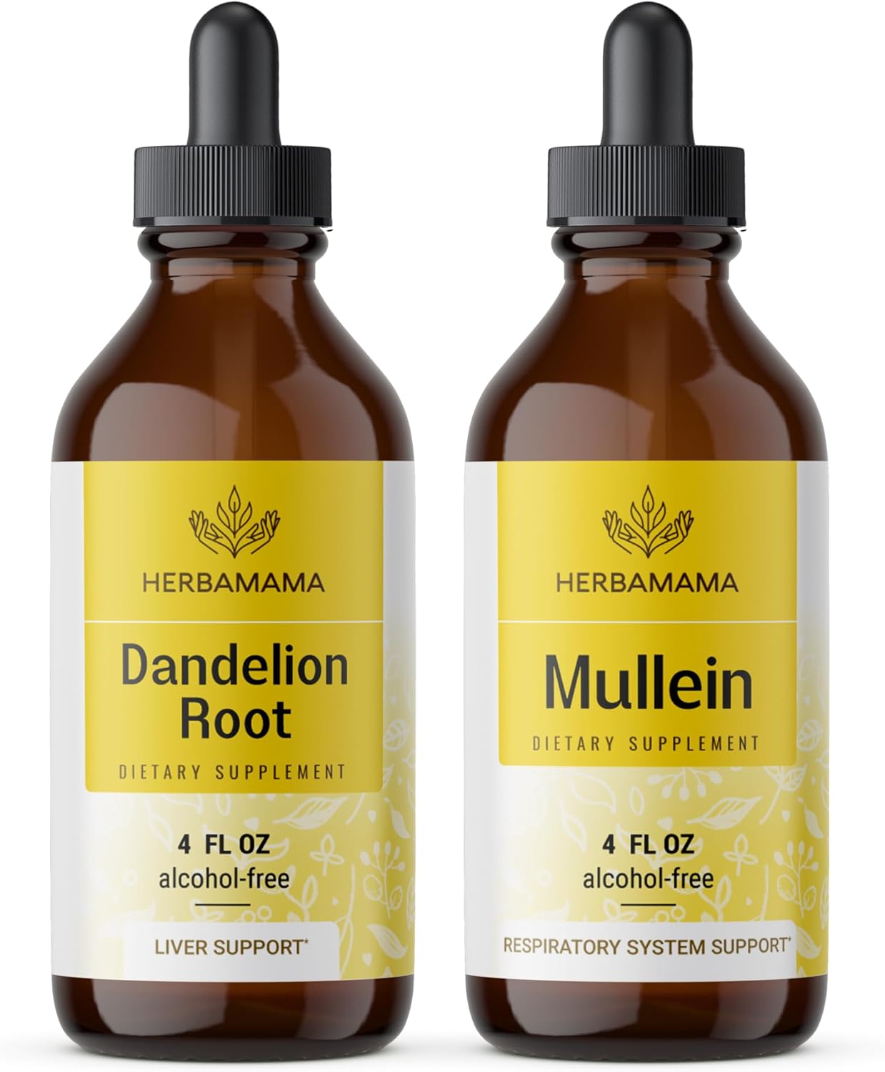 Bundle of HERBAMAMA Dandelion Root and Mullein Leaf Herbal Liquid Drops Tincture - 4 fl oz, Vegan, Non-GMO, Sugar & Alcohol-Free - 2 Pack - Espot.com.au