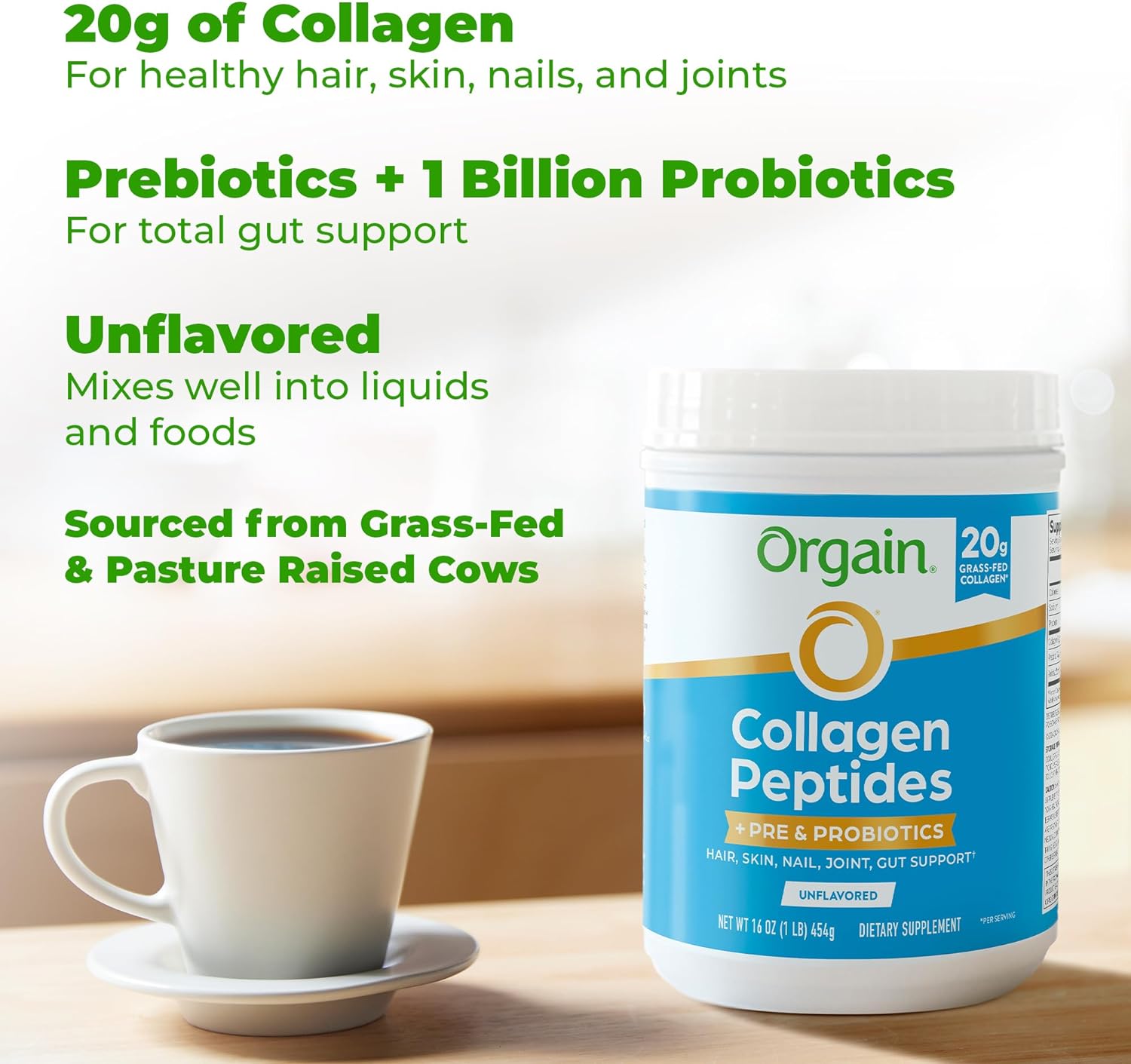 orgain-hydrolyzed-collagen-peptides-powder-with-prebiotic-probiotics---20g-grass-fed-collagen-1-billion-cfu---supports-digestive-hair-skin-joint-health---non-gmo---type-i-iii---1lb-4