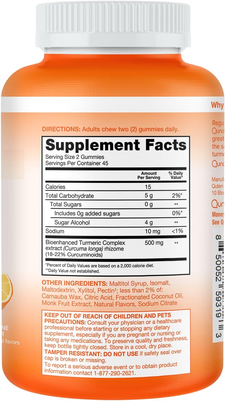 Qunol Zero Sugar Turmeric Gummies - 500mg Curcumin, Joint Support, High Absorption, Vegetarian & Gluten-Free - 90 Count - Espot.com.au