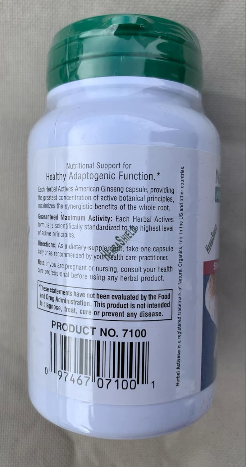 Natures Plus Herbal Actives American Ginseng Capsules - 250mg, 5% Ginsenosides - Vegan & Gluten-Free - 60 Servings - Espot.com.au