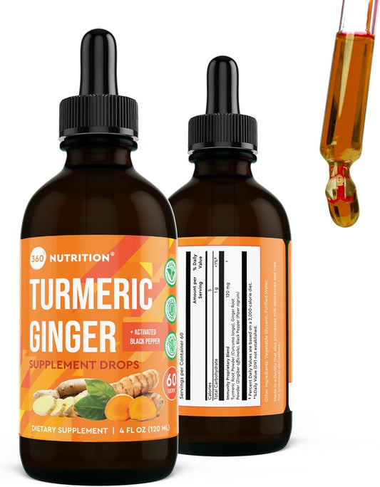 Vegan Turmeric and Ginger Supplement Drops with Black Pepper for Joint Support and Gut Health - 4 fl oz, 60 Servings - Keto-Friendly and Caffeine Free - Espot.com.au