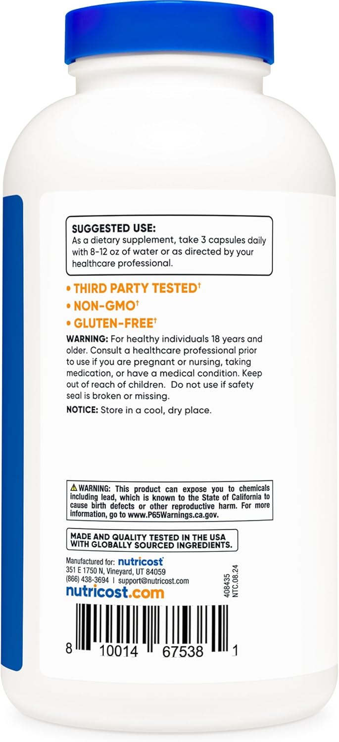 1500mg Psyllium Husk Capsules - 500 Count, Non-GMO & Gluten Free by Nutricost - Espot.com.au