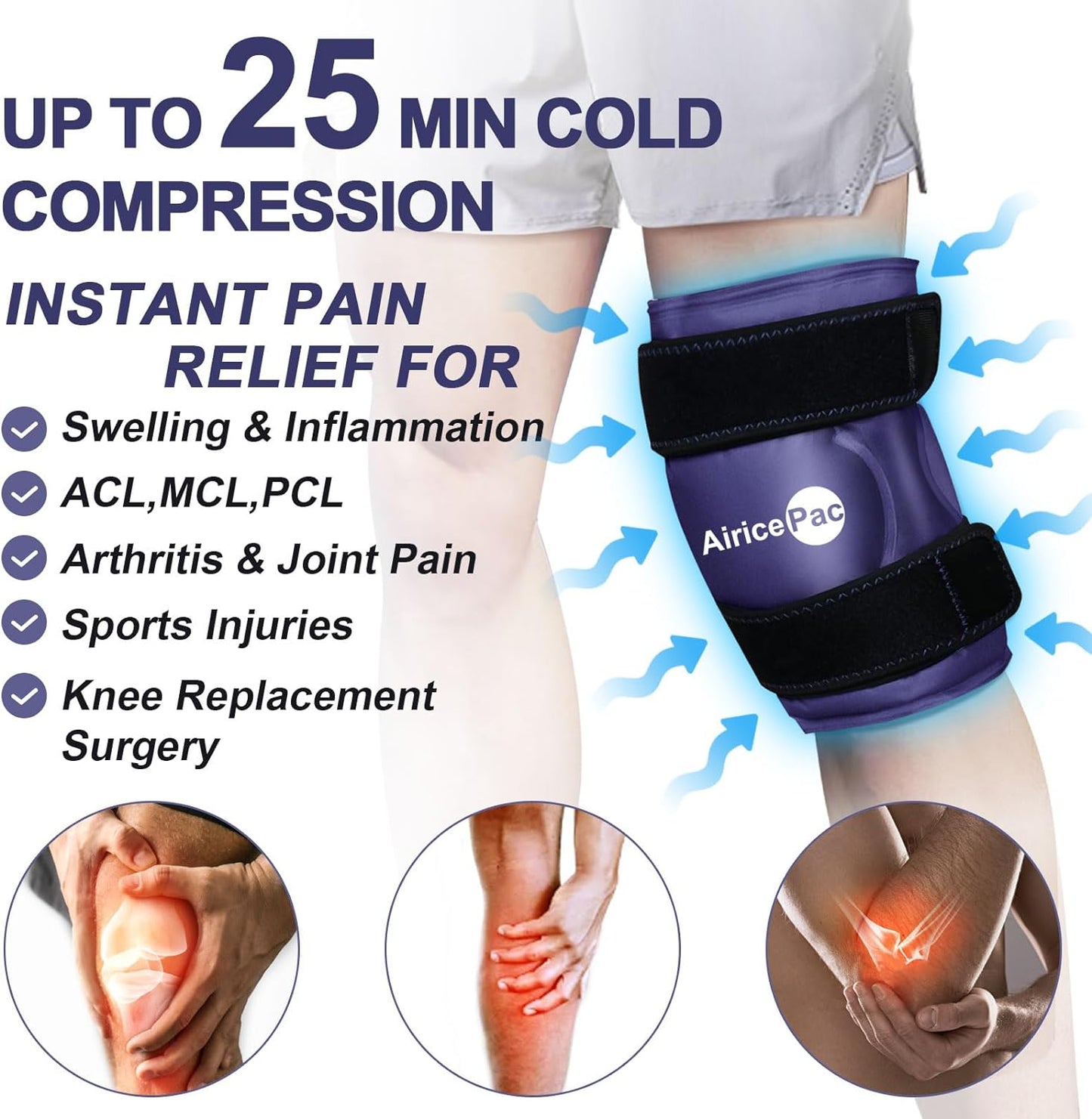 Reusable Gel Ice Wrap for Knee Pain Relief - Cold Compress Therapy for Injuries, Swelling, Arthritis, Meniscus Tear, ACL - Ideal for Knee Replacement Surgery - Blue - Espot.com.au