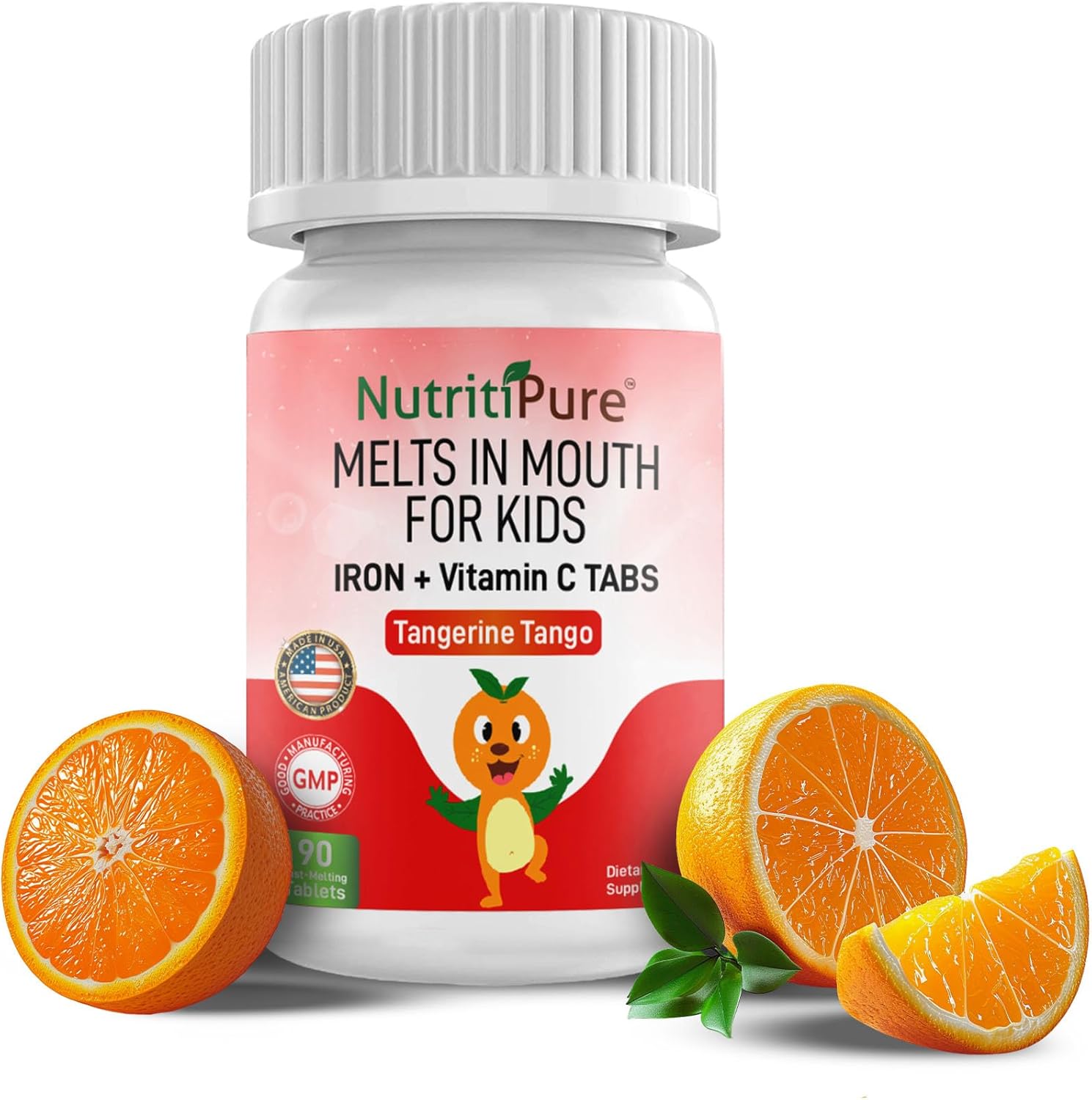 NutritiPure Kids Chewable Iron Supplements with Vitamin C - 90 Tablets, Tangerine Tango Orange Flavor, 9mg Ferronyl/Carbonyl Iron - Pediatric Iron Supplement - Espot.com.au
