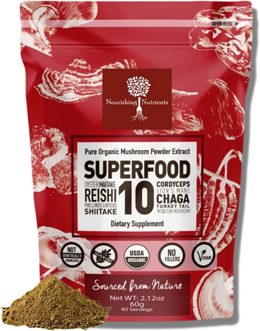 organic-mushroom-powder-extract-superfood-blend---immunity-booster-supplement-with-reishi-chaga-cordyceps-and-more---100-pure-usda-certified---14x-stronger---add-to-coffeetea---60g-1