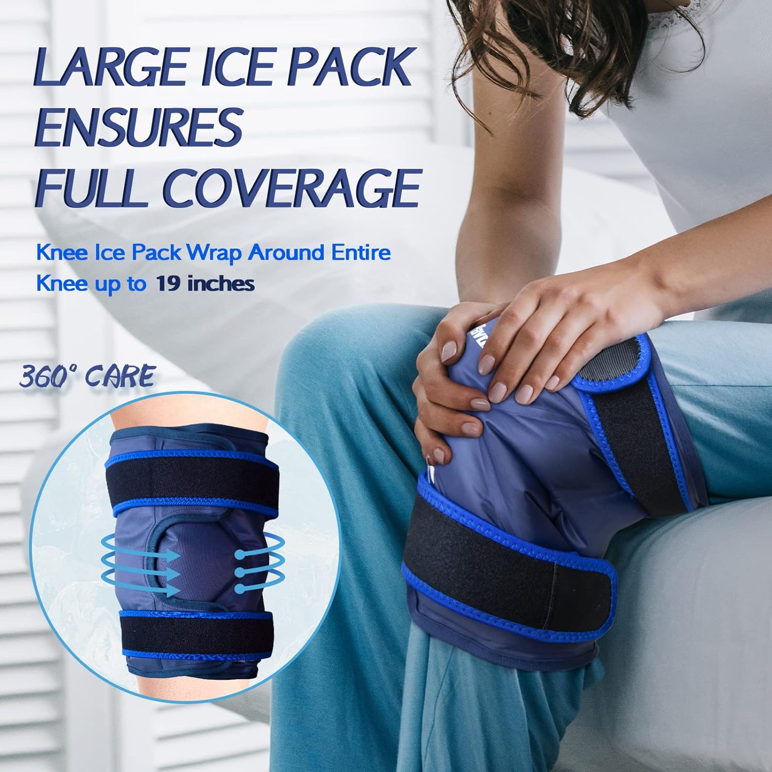 XXL Reusable Gel Ice Pack Wrap for Knee Surgery Recovery - Pain Relief, Swelling, Sports Injuries - Large Ice Pack for Knee Injuries - Blue - Espot.com.au