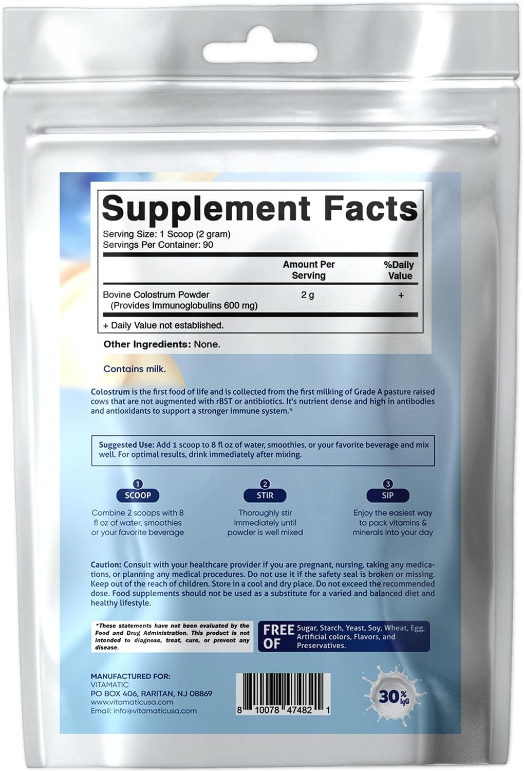 vitamatic-bovine-colostrum-powder-180g---gut-health-hair-growth-beauty-muscle-recovery-immune-support---easy-mix-unflavored-supplement-2