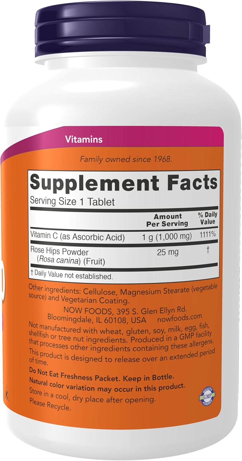 Now Foods Vitamin C-1000 Sustained Release with Rose Hips - 250 Tablets - Espot.com.au