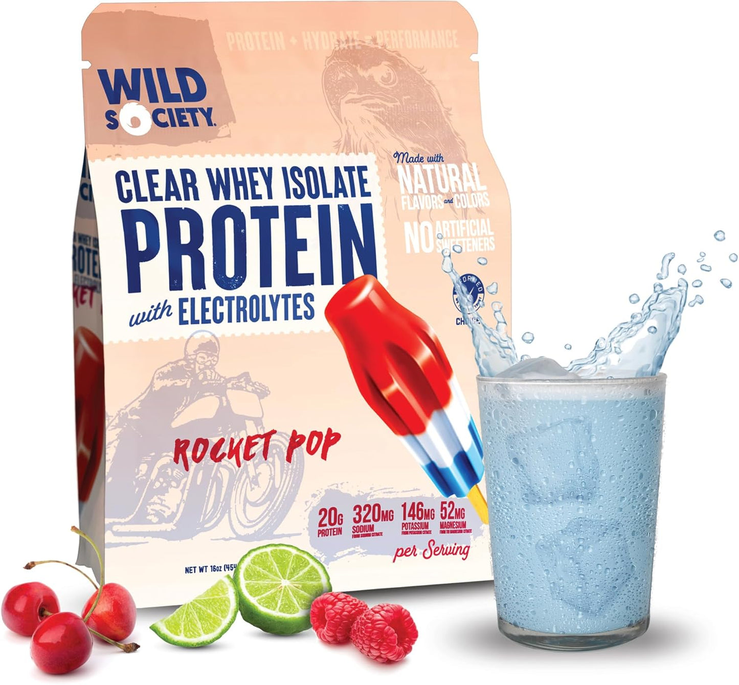 Premium Clear Whey Protein + Electrolytes - 20g Protein, 0 Added Sugar - Rocket Pop Flavor - 16 oz - Espot.com.au