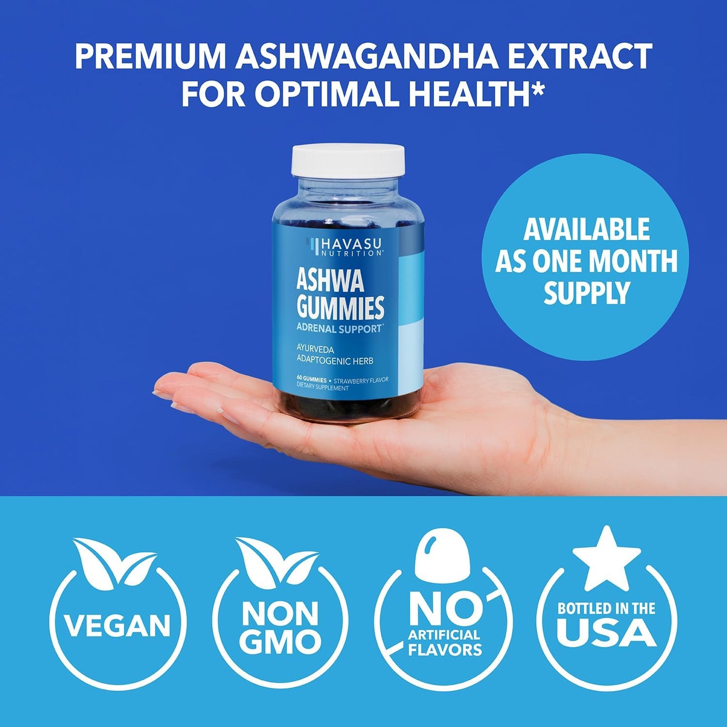 Vegan Ashwagandha Gummies for Stress Relief & Mood Support - Non-GMO Supplement for Relaxation - Withania Somnifera for Better Sleep & Emotional Balance - 1-Month Supply, Strawberry Flavor - Espot.com.au