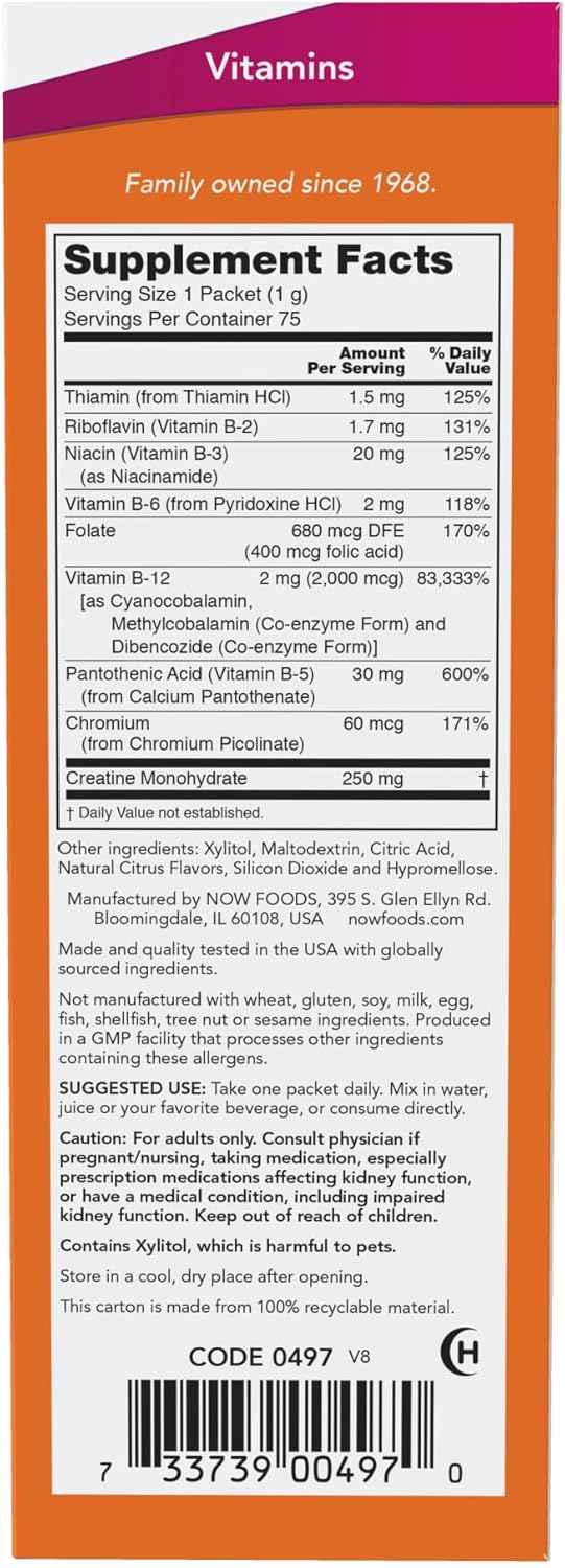 NOW Foods Instant Energy B-12 Supplement - 2,000 mcg per Packet - Cellular Energy Boost - 75 Packets