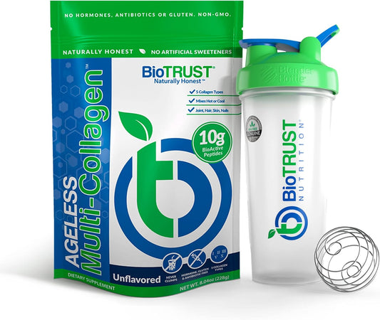 BioTrust Ageless Multi Collagen Protein Powder (Unflavored) BlenderBottle Bundle - 5 Types of Collagen for Anti-Aging Support - Espot.com.au