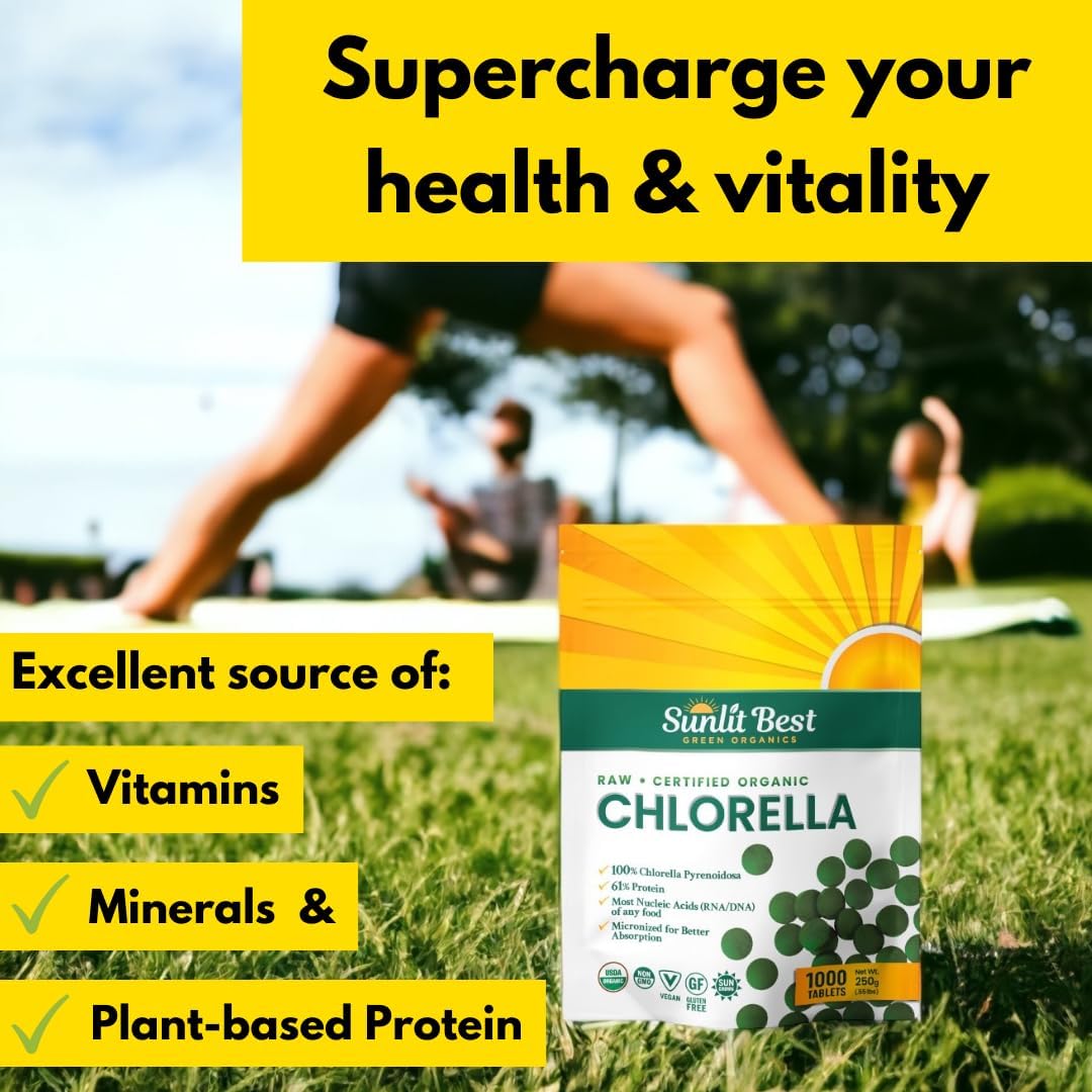 5-pack-sunlit-best-green-organics-chlorella-tablets---1000-tablets-cracked-cell-raw-non-gmo---high-protein-chlorophyll-nucleic-acids---pure-chlorella-pyrensoidosa---green-superfood---no-preservatives-or-fillers-5