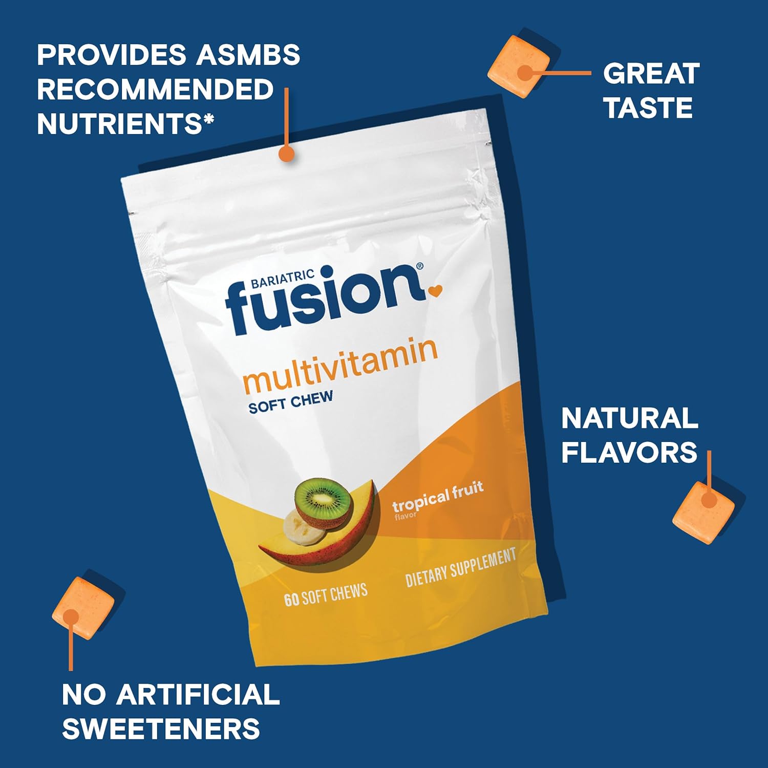 Bariatric Fusion Soft Chew Multivitamin - Tropical Fruit Flavor - 60 Count - Post Surgery Chewable for Gastric Bypass & Sleeve Gastrectomy - 1 Month Supply - Espot.com.au