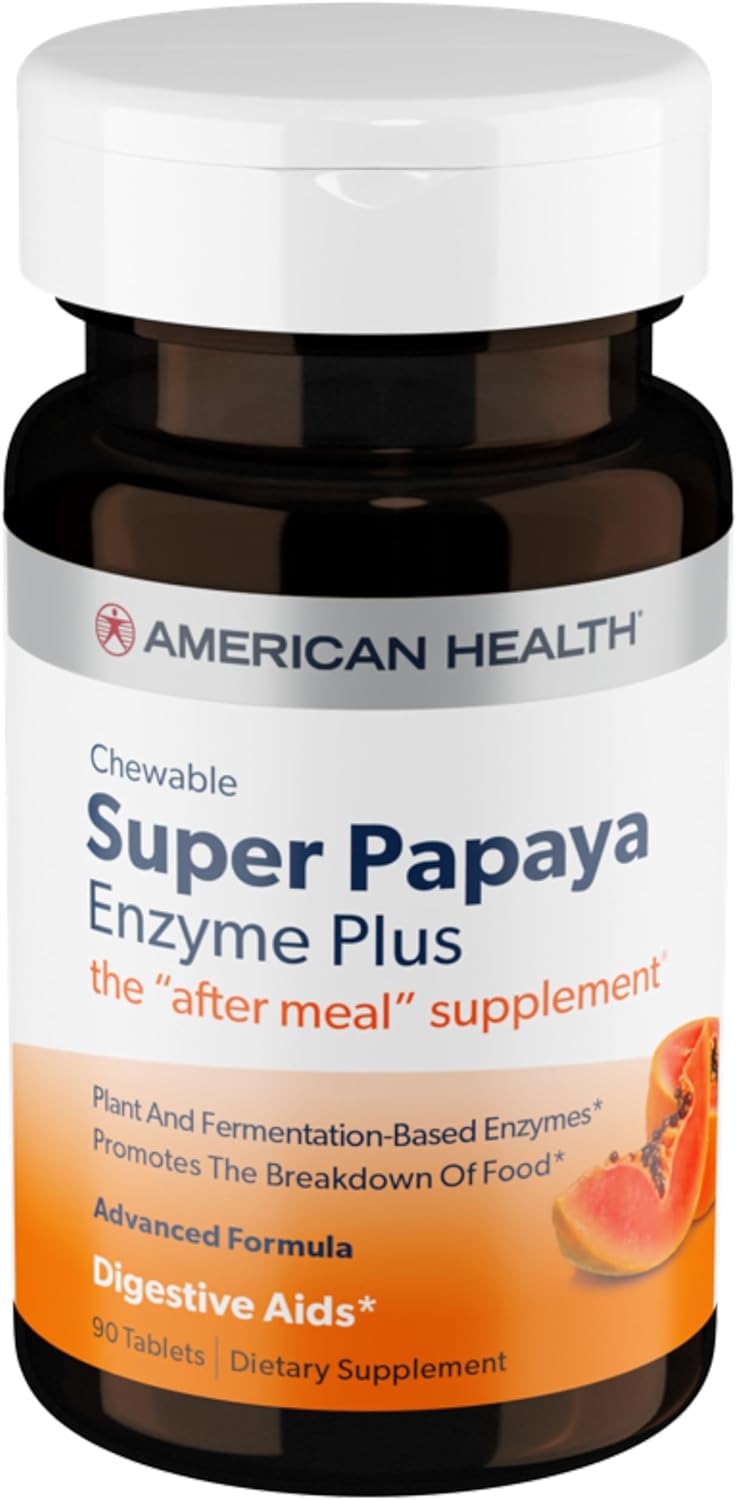 Natural Peppermint Flavored Papaya Enzyme Plus Chewable Tablets - Supports Digestion & Nutrient Absorption - With Papain & Other Enzymes - 90 Count, 30 Servings - Espot.com.au