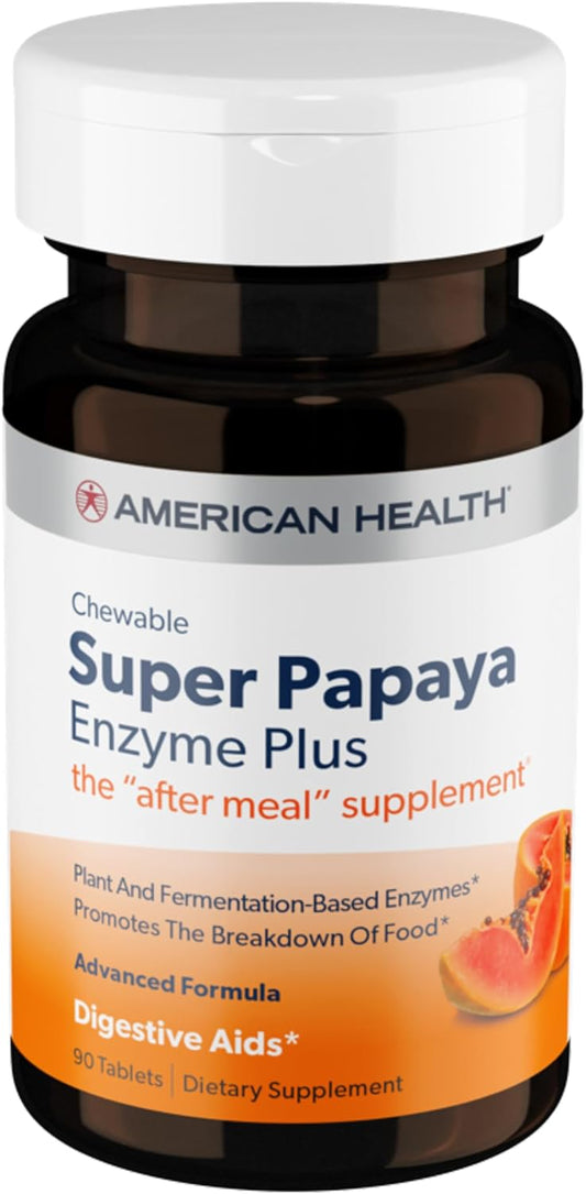 Natural Peppermint Flavored Papaya Enzyme Plus Chewable Tablets - Supports Digestion & Nutrient Absorption - With Papain & Other Enzymes - 90 Count, 30 Servings - Espot.com.au