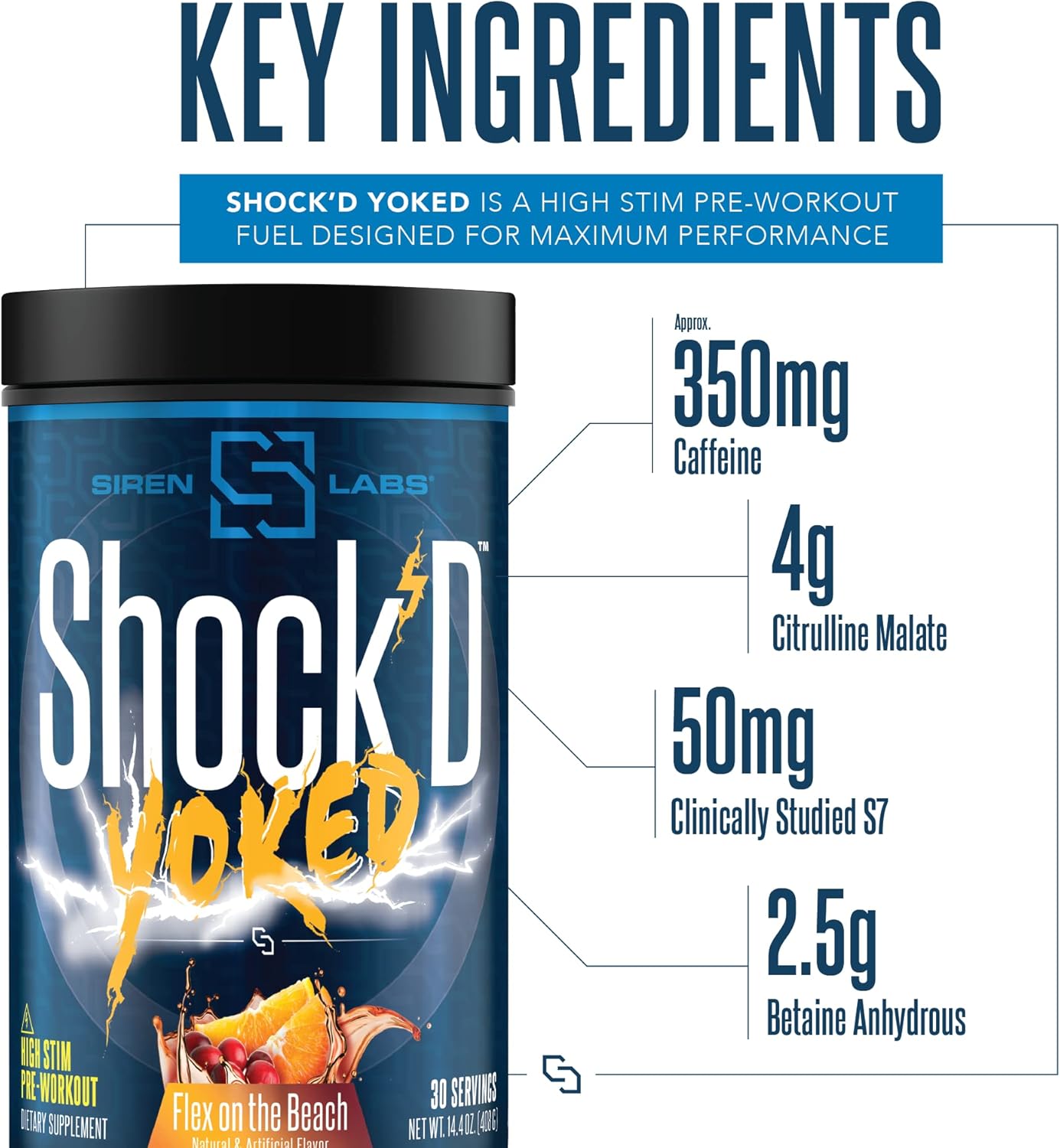 high-energy-pre-workout-with-caffeine-taurine-citrulline-malate-agmatine-betaine-anhydrous-for-powerful-muscle-pumps-and-nitric-oxide-production---sirenlabs-shockd-yoked-pre-workout---flex-on-the-beach---30-servings-6