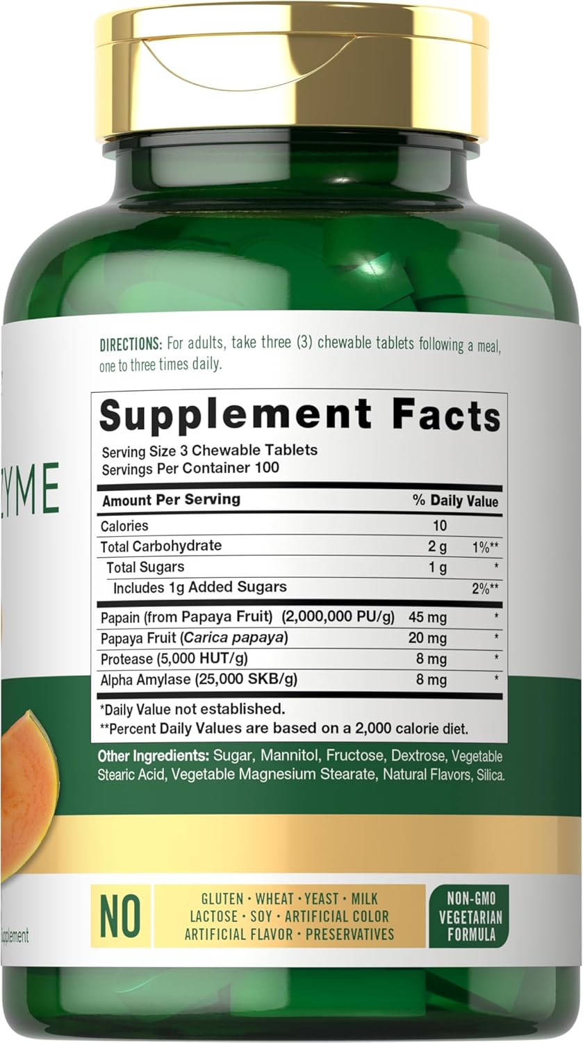 carlyle-papaya-enzyme-chewable-tablets---vegetarian-non-gmo-gluten-free-formula---tropical-flavor---digestive-health-supplement-2