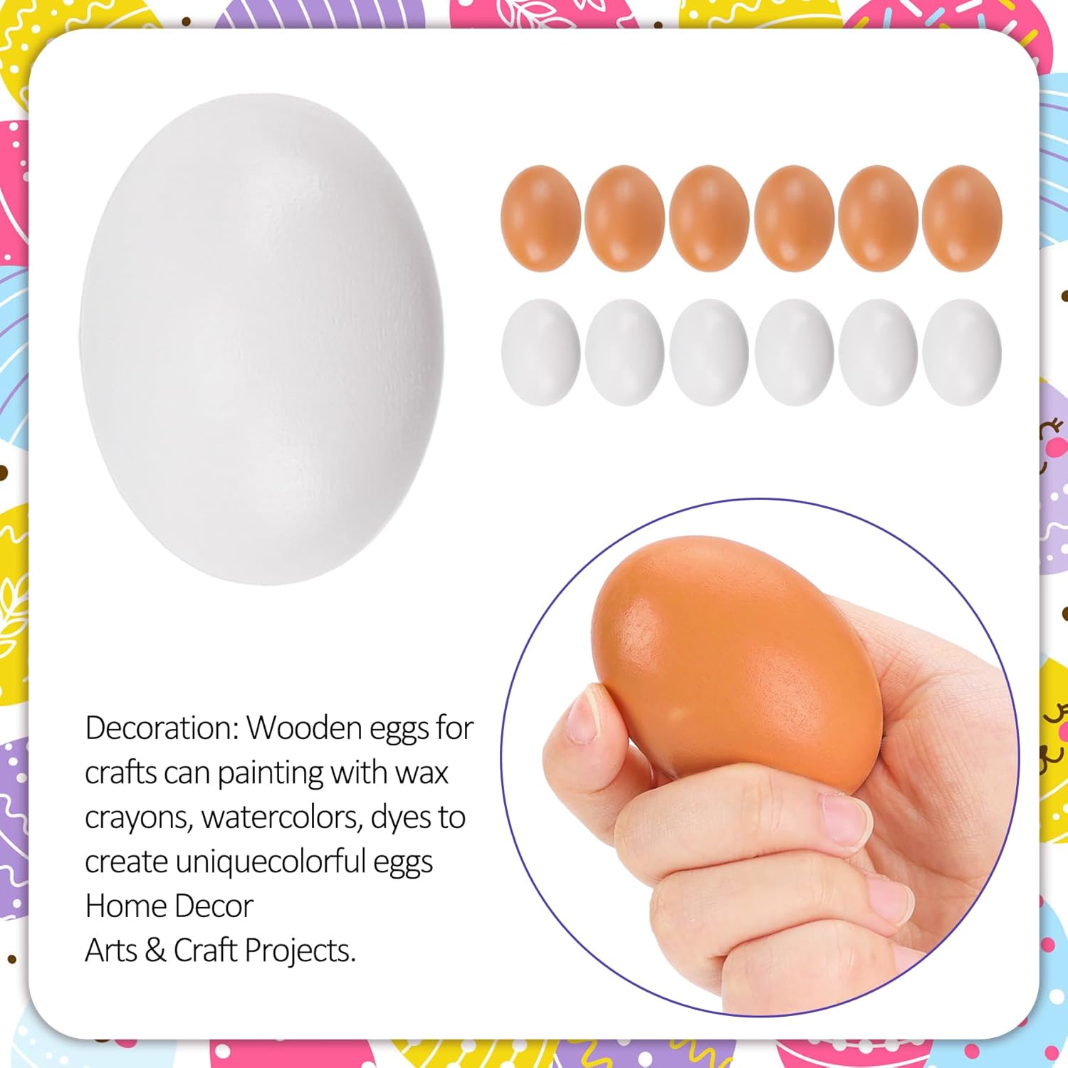 yunko-wooden-fake-nest-eggs---brown-and-white-easter-eggs-for-crafting-and-home-decor---encourages-hens-to-lay-eggs---pack-of-12-5