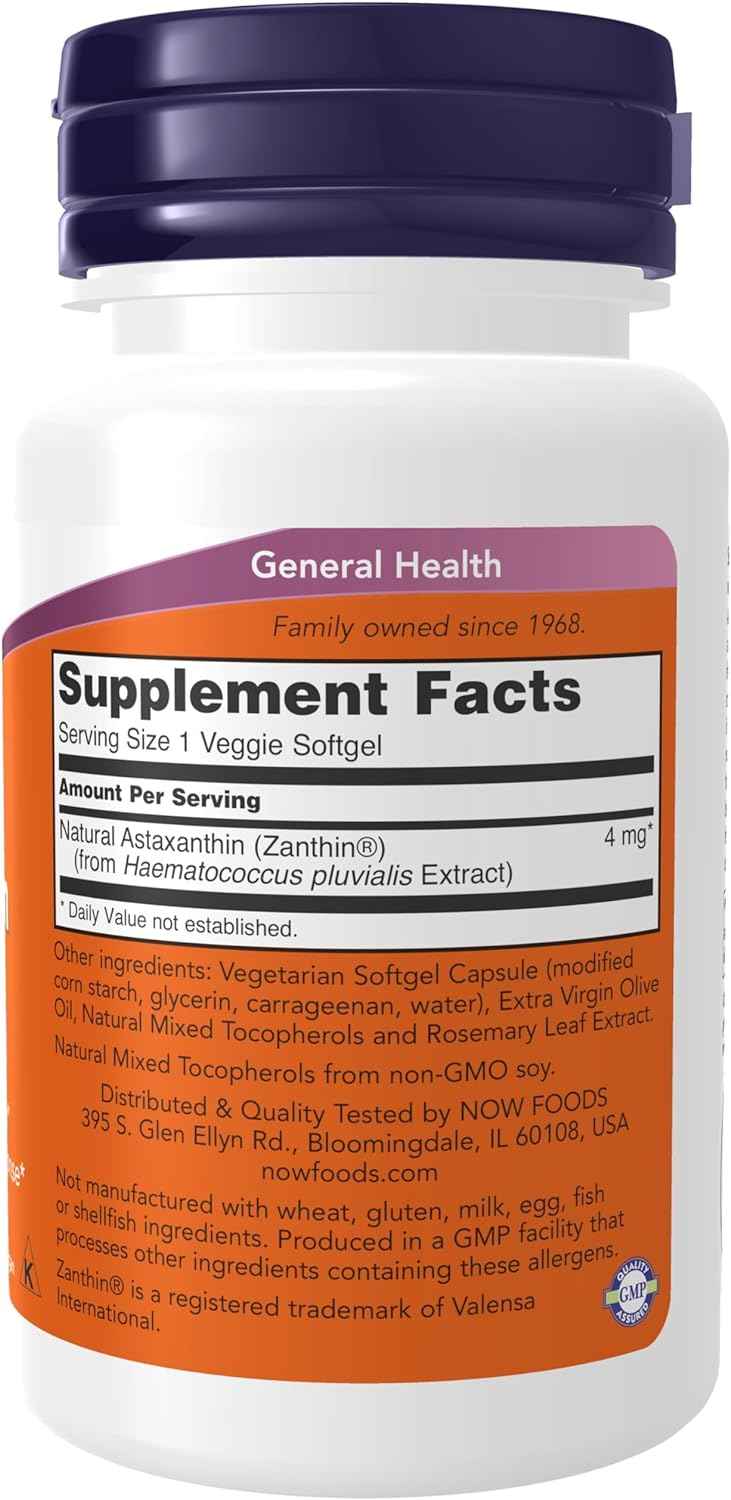Astaxanthin 4 mg Softgels with Zanthin® for Eye Health Support - 60 Count by NOW Foods