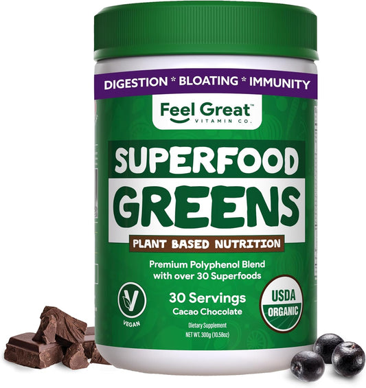 organic-superfood-greens-powder-with-cocoa-chocolate-flavor---30-servings-super-greens-fruit-vegetable-supplement-with-fiber-probiotics-and-digestive-enzymes-over-20-greens-fruits-veggies-by-the-feel-great-vitamin-company-1