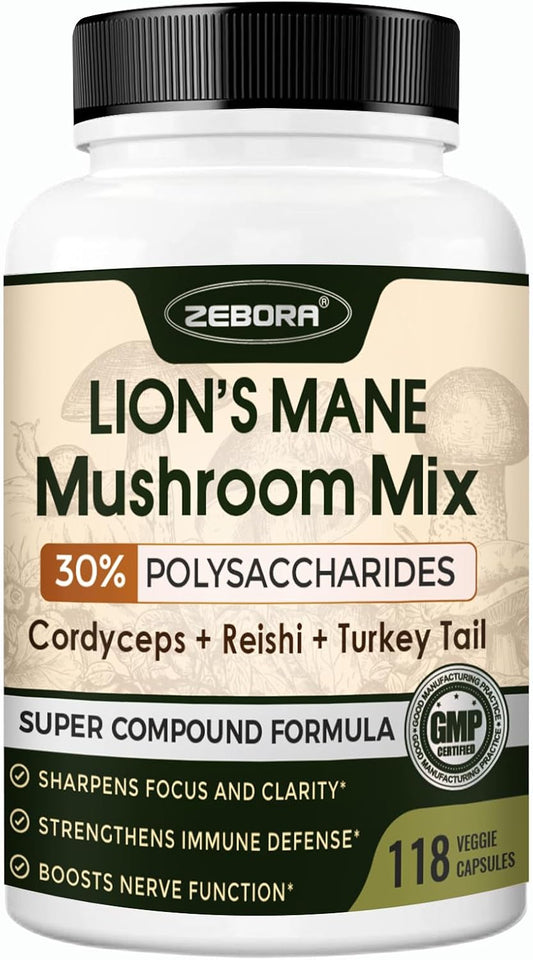 118-vegan-mushroom-capsules-with-lions-mane-cordyceps-reishi-turkey-tail-and-shiitake---memory-focus-and-immune-support-supplement-1