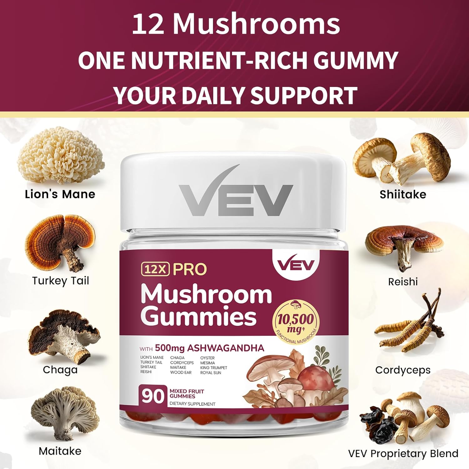 vev-mushroom-gummies-for-adults---12x-mushroom-supplement-with-lions-mane-reishi-cordyceps-turkey-tail-and-ashwagandha---90-vegan-gummies---immune-support-and-stress-relief-3