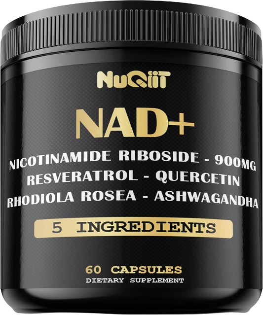 NUQIIT NAD+ Supplement 900mg with Resveratrol, Quercetin, Turmeric, Rhodiola Rosea - Cellular Energy & Repair for Vitality and Healthy Aging - 60 Count - Espot.com.au