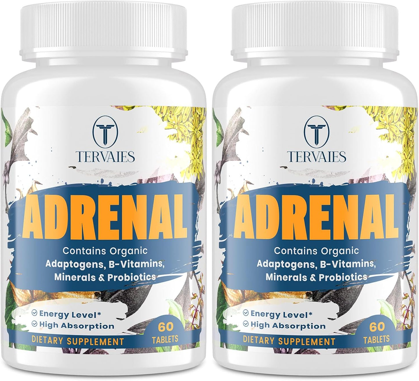 Adrenal Support Supplement with Adaptogens for Energy & Mood - 120 Vegan Tablets, Non-GMO - Rhodiola Rosea, Ashwagandha, Holy Basil, Eleuthero - Women & Men - Espot.com.au