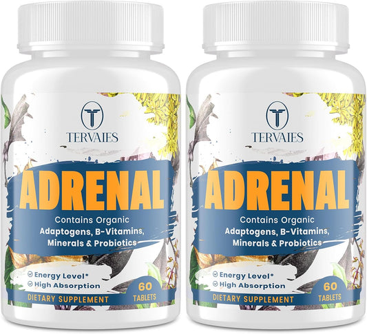 Adrenal Support Supplement with Adaptogens for Energy & Mood - 120 Vegan Tablets, Non-GMO - Rhodiola Rosea, Ashwagandha, Holy Basil, Eleuthero - Women & Men - Espot.com.au