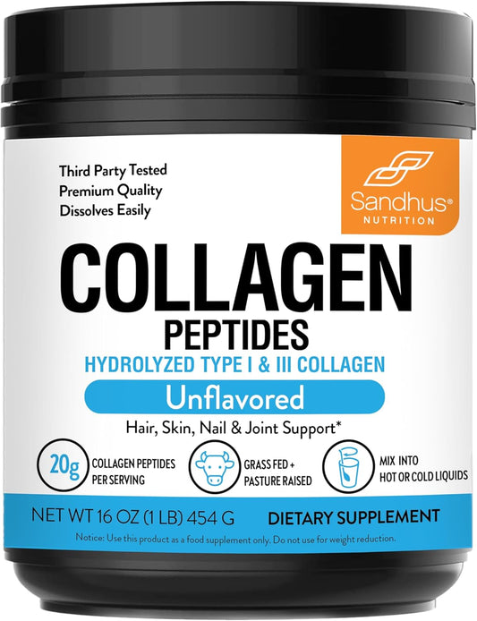 sandhus-1-lb-collagen-peptides-powder---unflavored-grass-fed-bovine-collagen---made-in-usa---supports-skin-hair-nails-mobility-joint-bone-health---22-servings-1