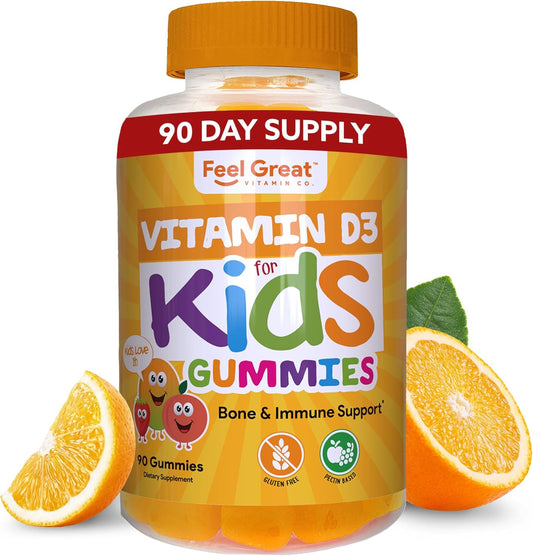 Feel Great Kids Vitamin D3 1000 IU Gummies - Citrus Flavored Vegetarian D3 Gummies for Healthy Bones, Mood, & Immune Support - 90 Day Supply from The Feel Great Vitamin Company - Espot.com.au