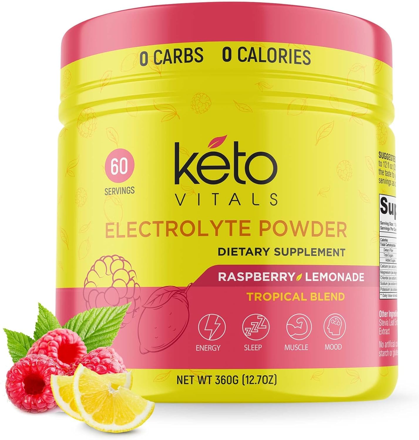Sugar-Free Raspberry Lemonade Keto Electrolyte Powder Mix - Hydration Drink with Potassium, Magnesium, Sodium & Calcium - 60 Servings - Espot.com.au