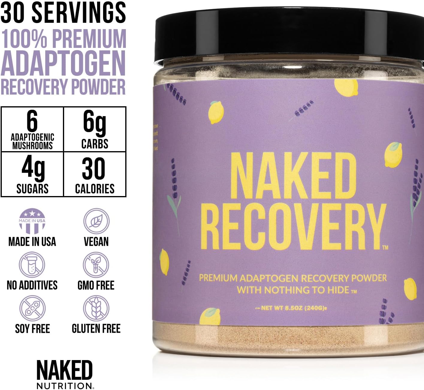 naked-recovery-mushroom-supplement-powder---lions-mane-cordyceps-reishi-tart-cherries-lemon-balm---adaptogen-wellness-formula-for-stress-relief-and-muscle-recovery---30-servings-2