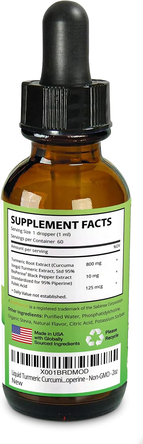 Turmeric Liquid Supplement with Black Pepper Extract - High Potency 800mg - Antioxidant Support for Joints - 2 Oz Bottle - Espot.com.au