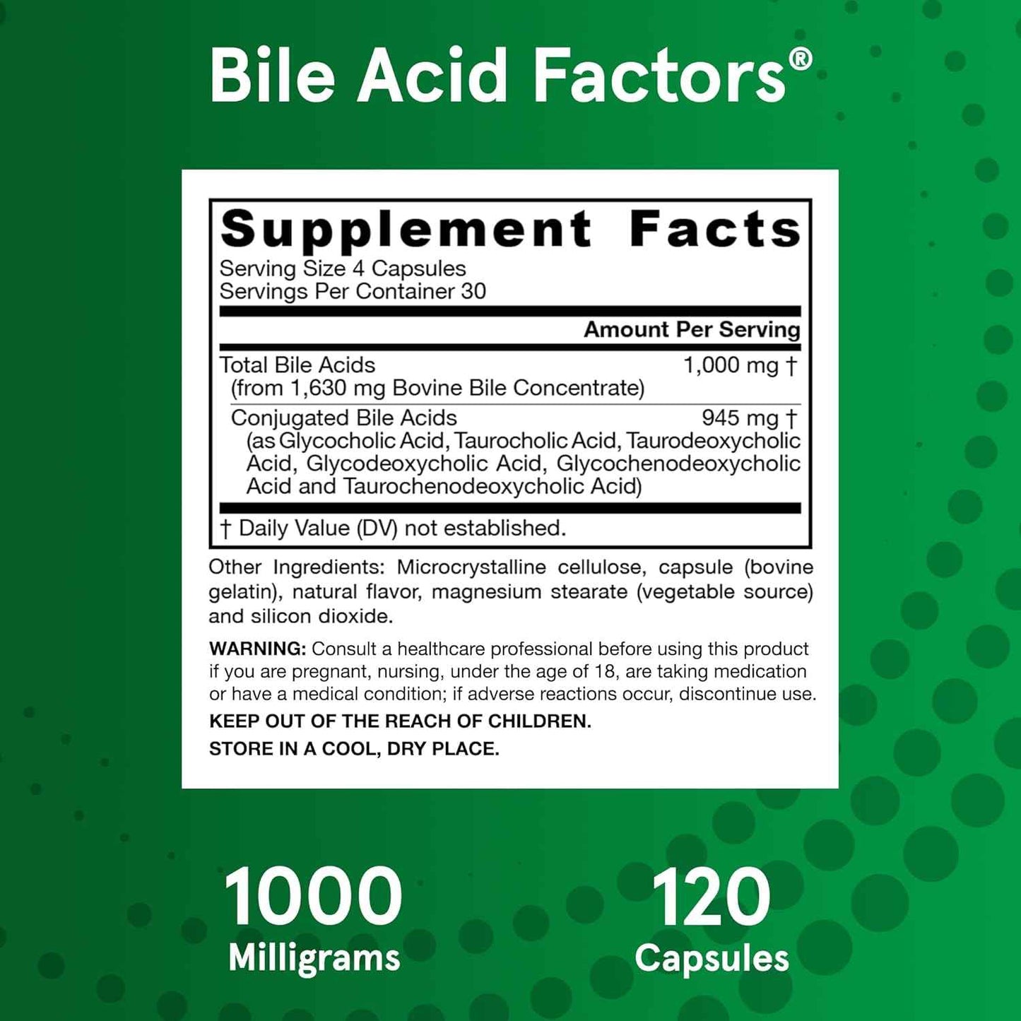 Digestive Support Supplement with Conjugated Bile Acids - 1000mg, 120 Capsules - Jarrow Formulas Bile Acid Factors for Fat Absorption & Nutrient Absorption
