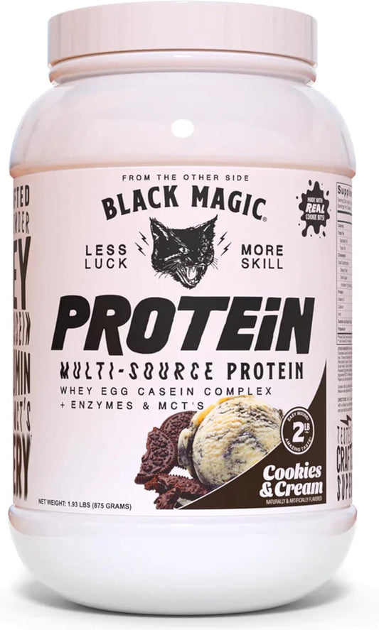 Black Magic Supply Multi-Source Protein Powder - Pre & Post Workout Blend - 2LB - 23g Protein - Whey, Egg Albumin, Micellar Casein, MCTs - Cookies & Cream Flavor - Espot.com.au