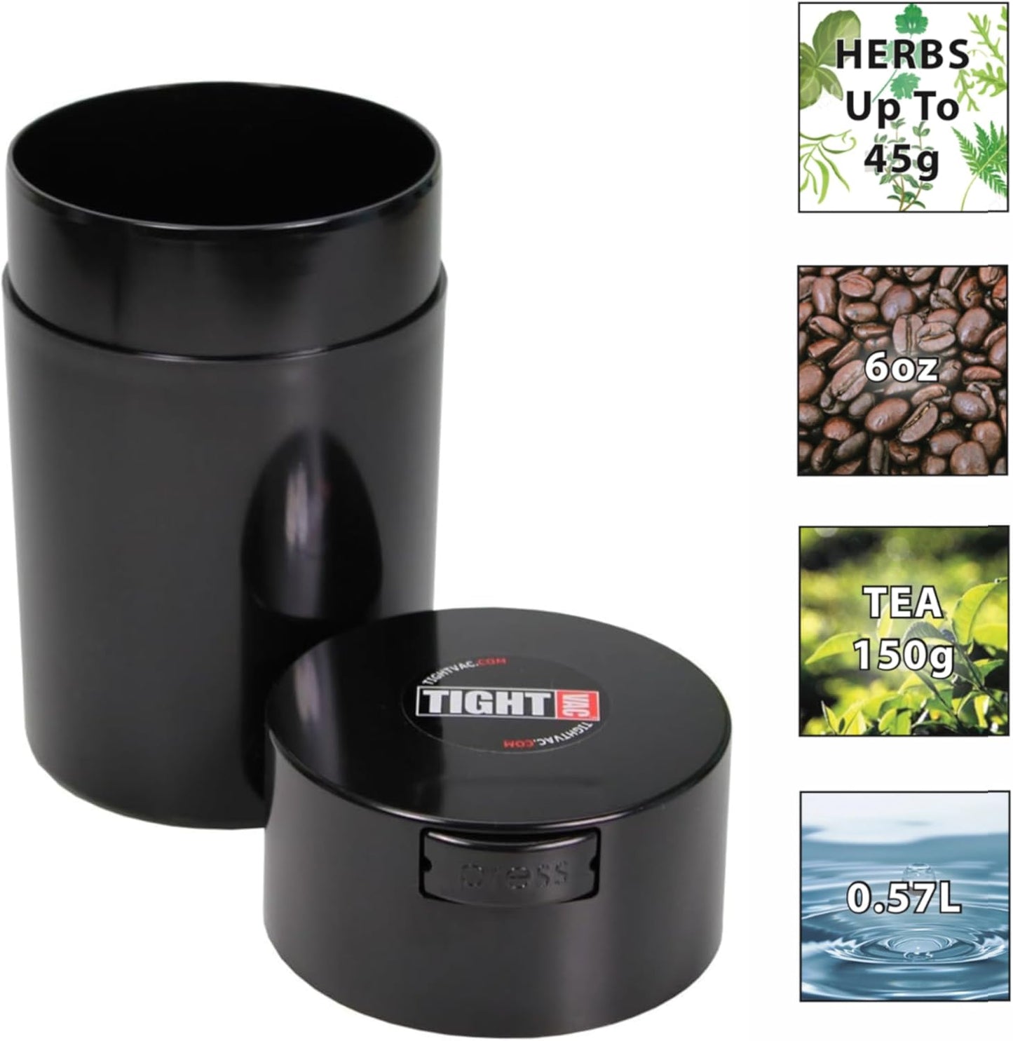 Tightpac America, Inc. Tightvac 1-6 oz Airtight Container - Multi-Use Vacuum Container for Herbs & Dry Goods, Smell Proof, Black - Espot.com.au