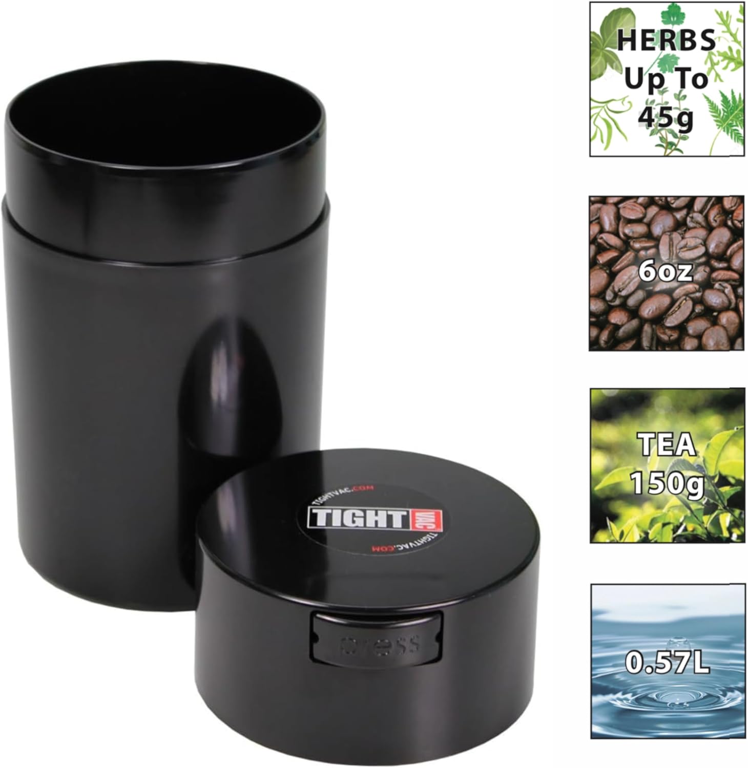 Tightpac America, Inc. Tightvac 1-6 oz Airtight Container - Multi-Use Vacuum Container for Herbs & Dry Goods, Smell Proof, Black - Espot.com.au