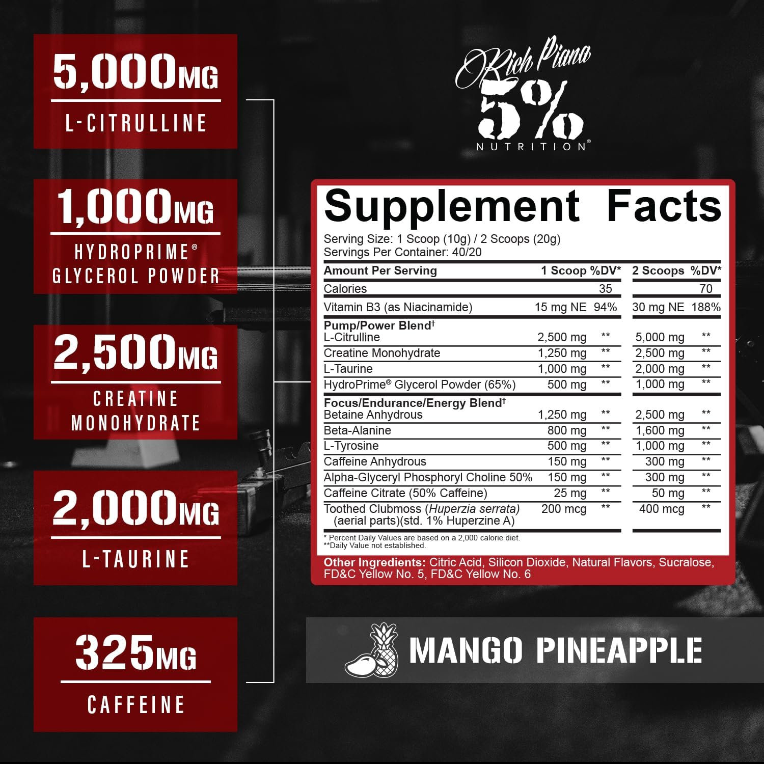 5-nutrition-rich-piana-kill-it-pre-workout-powder---mango-pineapple-flavor---boost-strength-endurance-and-pump-with-creatine-caffeine-beta-alanine-and-hydroprime-glycerol---1411-oz-40-servings-2