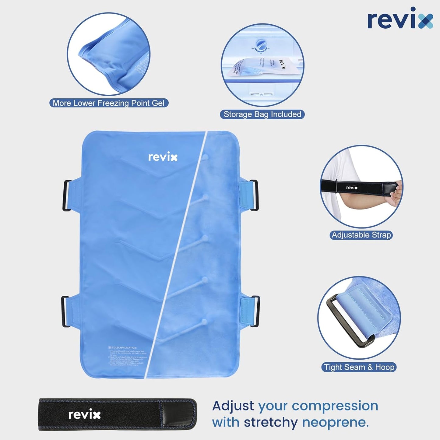 Large Gel Ice Wrap for Back Pain Relief - REVIX Full Back Ice Pack for Flexibility and Mobility with Cold Compression Therapy - Reusable XXL Size - Espot.com.au