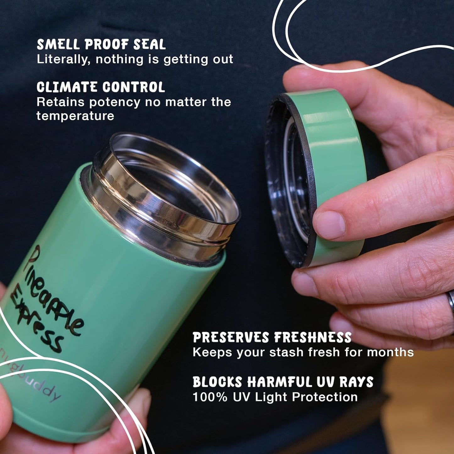 Mini Airtight Storage Container with Nested Glass Jar - Vacuum Sealed Insulated, UV Protection, Temperature Controlled Stainless Steel - Whiteboard Finish with Marker - 100 ml (1/4 Oz) - Espot.com.au