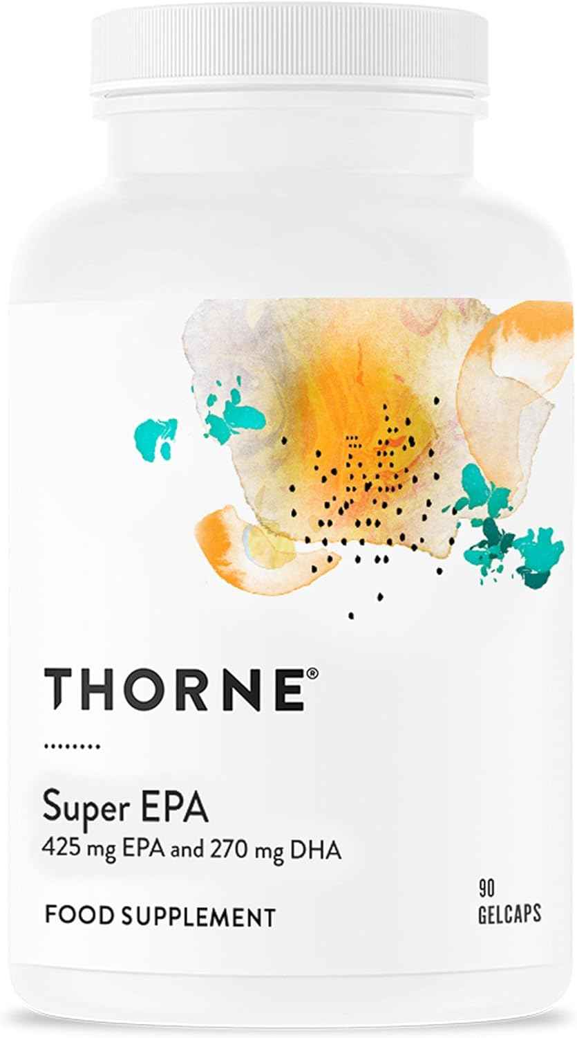 THORNE Super EPA Omega-3 Fish Oil Supplement - 425mg EPA & 270mg DHA - Brain, Heart, Joint, Skin Support - 90 Gelcaps, Gluten-Free