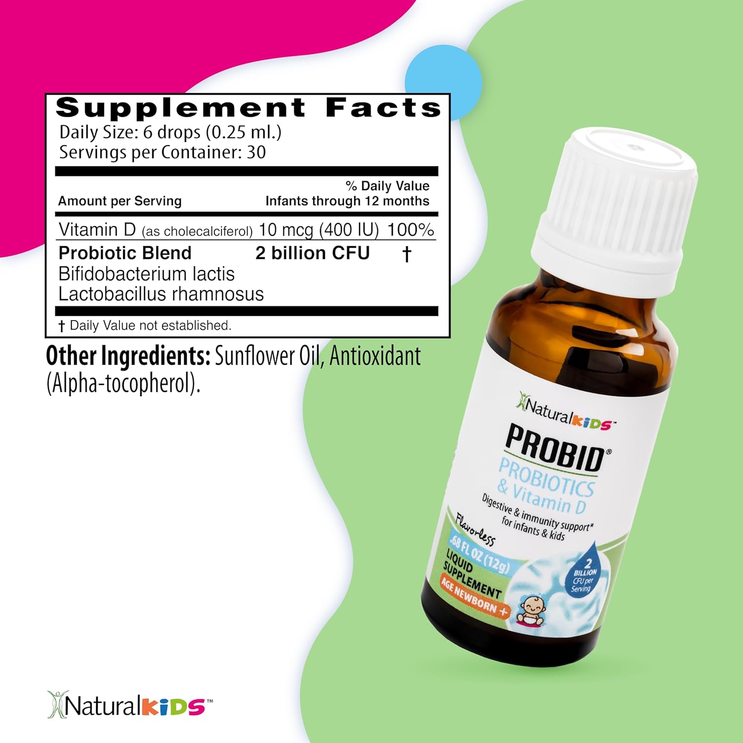 NaturalSlim Naturalkids Probid Baby Probiotic Drops with Vitamin D for Digestive Health & Immune Support - Flavorless .68 Fl Oz - Newborns, Infants, Kids - Supplement - Espot.com.au